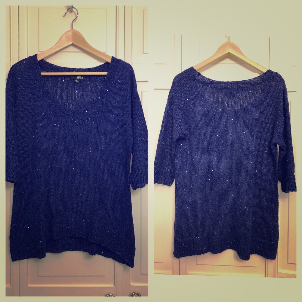 EUC Ana Navy Blue Holiday Open Knit Sweater